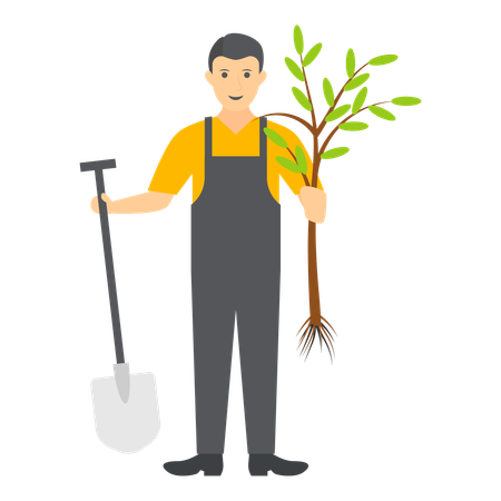 Jardinero experto cultivando el crecimiento de los árboles  Ilustración
