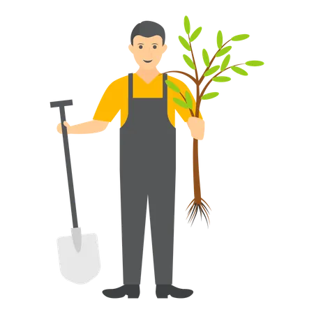 Jardinero experto cultivando el crecimiento de los árboles  Ilustración