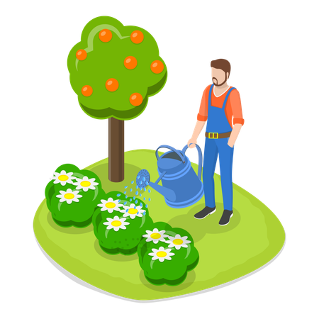 Jardinero masculino haciendo jardinería  Ilustración