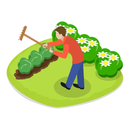 Jardinier masculin faisant du jardinage  Illustration