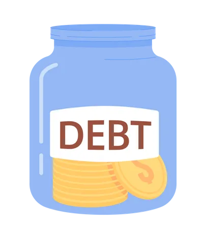 Jarra de vidro com etiqueta de dívida  Ilustração