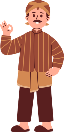 Javanese Man Wear Blangkon Giving Ok Finger  Illustration