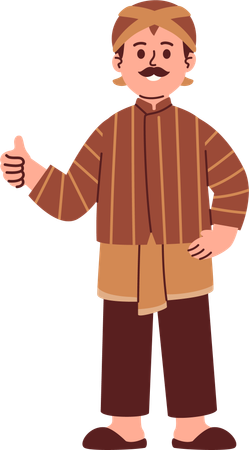 Javanese Man Wear Blangkon Giving Thumbs Up  Illustration