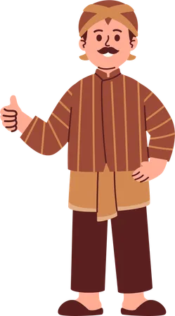 Javanese Man Wear Blangkon Giving Thumbs Up  Illustration