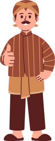 Javanese Man Wear Blangkon Giving Thumbs Up  Illustration