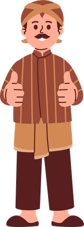 Javanese Man Wear Blangkon Giving Thumbs Up  Illustration
