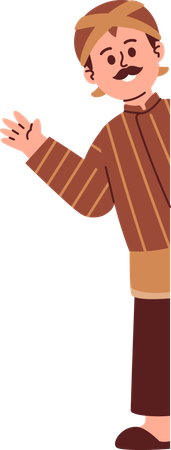 Javanese Man Wear Blangkon Peeking  Illustration