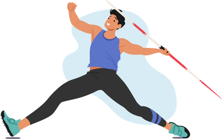 Javelin Thrower Athlete Male Character Exhibit Precision And Strength Launching Slender Spear Like Javelin With Finesse Combines Technique Agility And Raw Power Cartoon People Vector Illustration Illustration