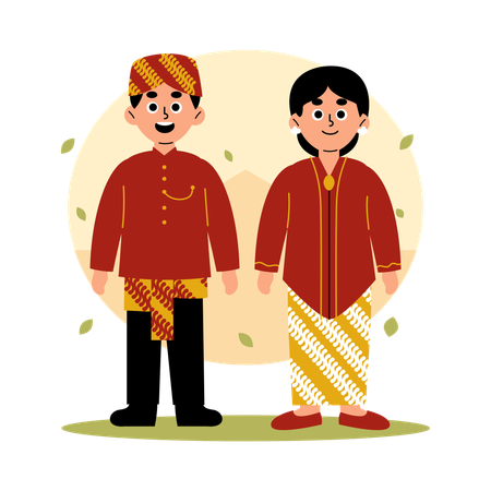 Jawa Barat Traditional Couple in Cultural Clothing, West Java  Illustration