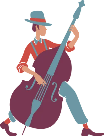 Jazz band musician with double bass Illustration