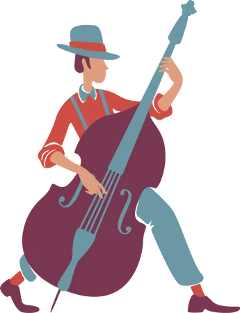 Jazz band musician with double bass  Illustration