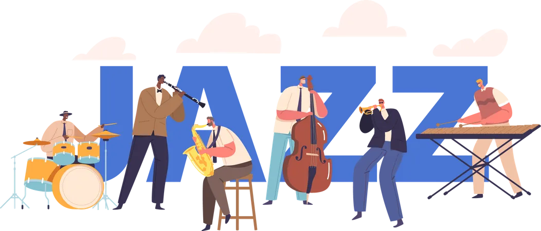 Jazz Band On Stage Performing Music Concert  Illustration