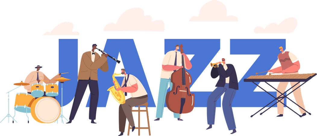 Jazz Band On Stage Performing Music Concert  Illustration