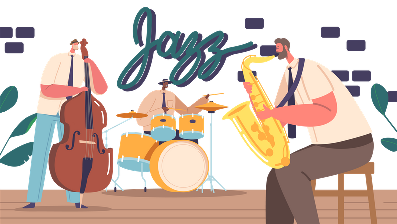 Jazz Band on Stage Performing Music  Illustration