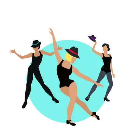Jazz Dance Concept Web Banner Flat Style Vector Three Women In Tights Shirts And Hats Dancing Contemporary Choreography For Dancing School Party Cultural Event Festival Web Page Landing Design Illustration