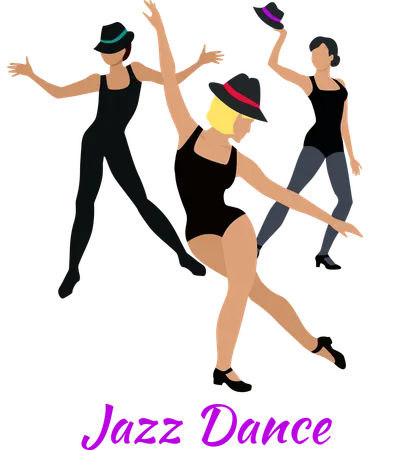 Jazz Dance Concept Flat Design Modern Class Music And Art Body Dancer Dress And Entertainment Event Fashion Lifestyle Motion Musical Party People Performance Show Illustration 일러스트레이션