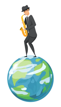 Jazz musician saxophone player with sax in costume  Illustration