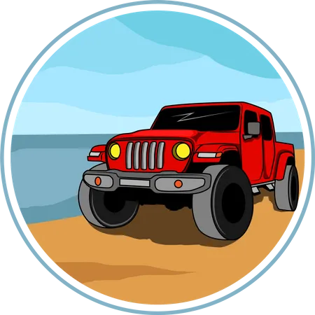 Jeep Summer Retro Design Landscape Illustration