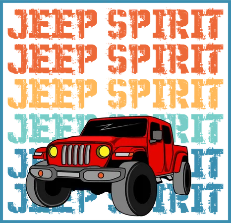Jeep Spirit Retro Design Landscape Illustration
