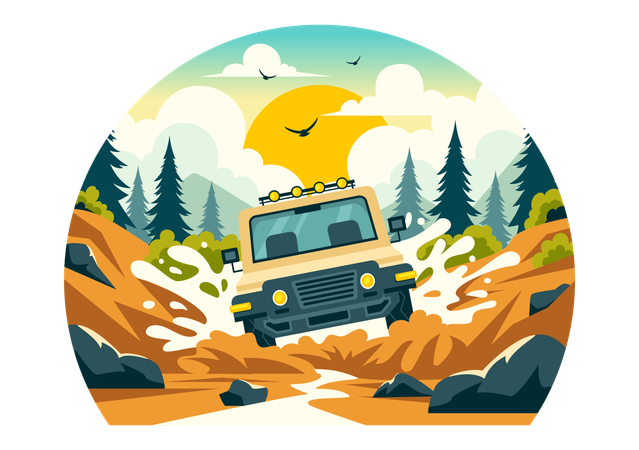 Jeep Safari in forest  Illustration