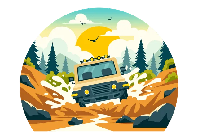 Jeep Safari in forest  Illustration