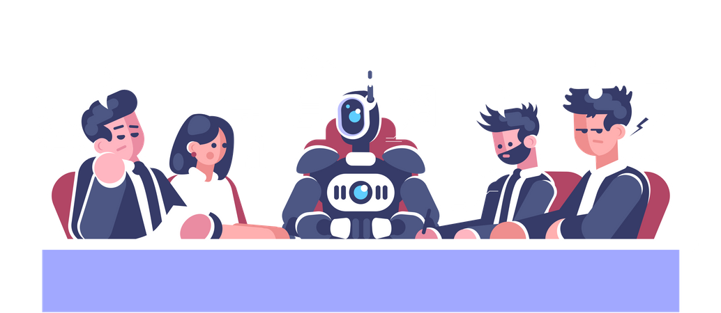 Jefe Robot tomando reunión de negocios  Ilustración