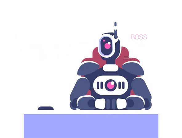 Ilustracion De Vector Plano De Jefe Robotico CEO Ejecutivo Con Personaje De Caricatura Aislado De Inteligencia Artificial Automatizacion Empresarial Concepto De Revolucion Robotica Alto Directivo De IA Lider De Equipo Hombre De Negocios Ilustración