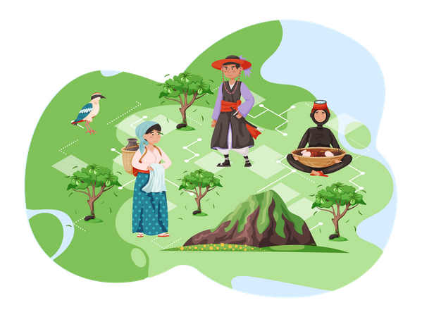 Jeju island travel map with indigenous population  Illustration