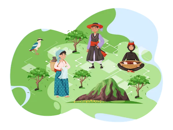 Jeju island travel map with indigenous population  Illustration