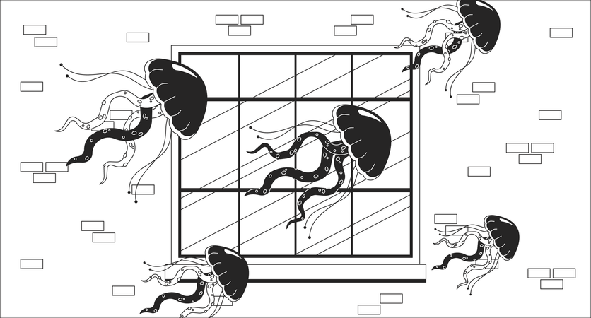 Jellyfish floating window surreal  Illustration