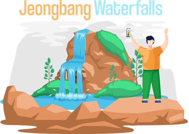 Jeongbang-Wasserfall, berühmtes Wahrzeichen der Insel Jeju in Südkorea  Illustration