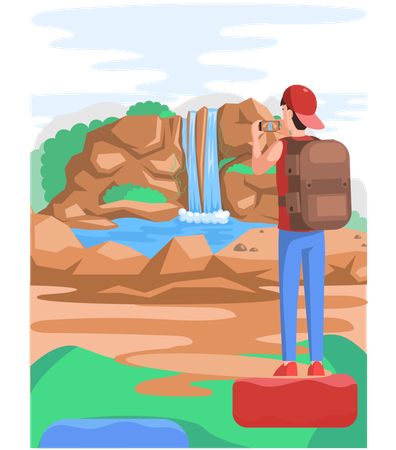 Jeongbang Waterfall famous landmark of Jeju Island in south Korea  Illustration