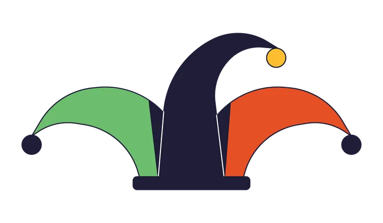 Jester Hat Flat Line Color Isolated Vector Object Medieval Festival Joker Cap Editable Clip Art Image On White Background Simple Outline Cartoon Spot Illustration For Web Design Illustration