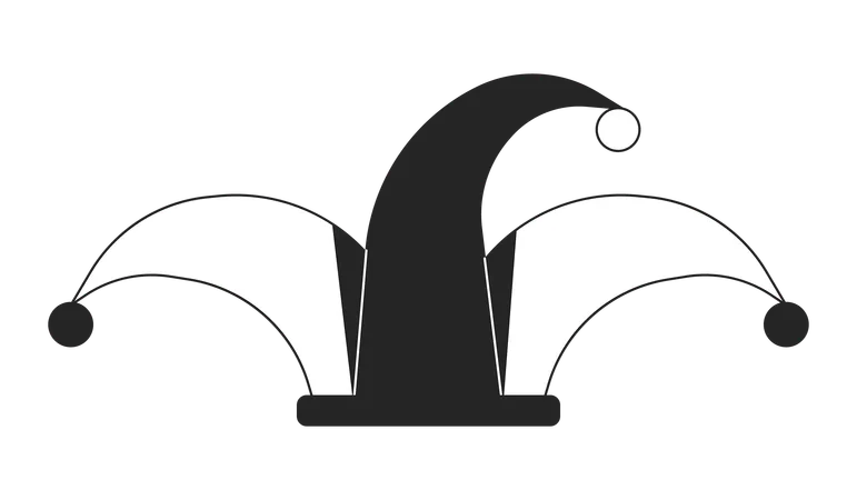 Jester Hat Flat Monochrome Isolated Vector Object Medieval Festival Joker Cap Editable Black And White Line Art Drawing Simple Outline Spot Illustration For Web Graphic Design Illustration