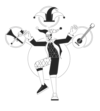 Jester Person Archetype Bw Concept Vector Spot Illustration Joker Entertains By Musical Instrument 2 D Cartoon Flat Line Monochromatic Character For Web UI Design Editable Isolated Outline Hero Image Illustration