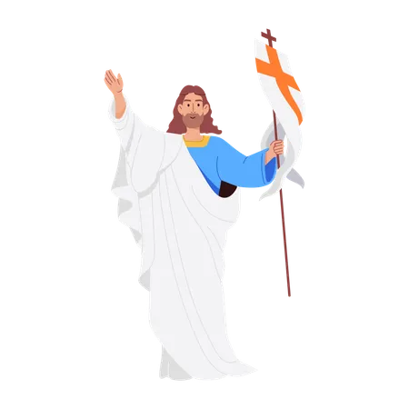 Jesucristo sosteniendo la bandera resucitada  Ilustración