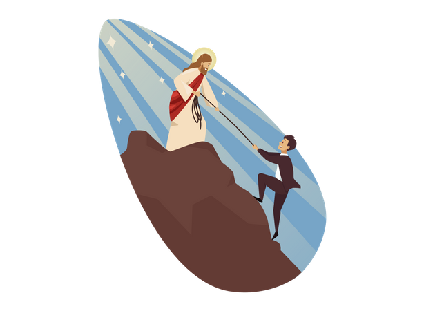 Jésus aide l'homme à gravir la montagne  Illustration