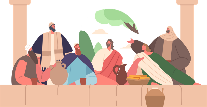 Jesus and his disciples gathered around  イラスト