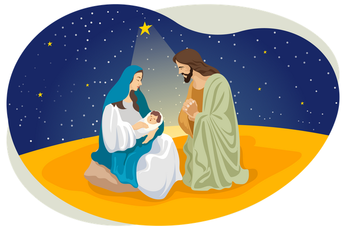 Jesus and mother Mary Illustration