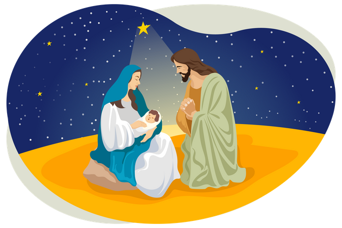 Jesus and mother Mary  Illustration