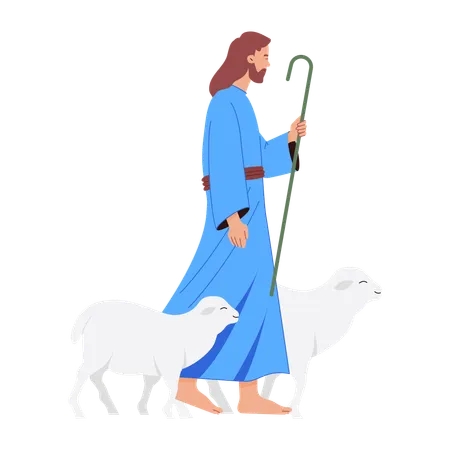 Jesus caminhando com cabra  Ilustração