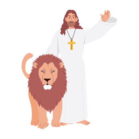 Jésus avec un lion  Illustration