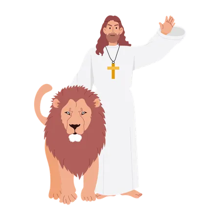 Jésus avec un lion  Illustration