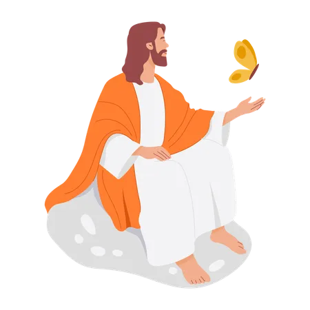 Jésus avec un papillon  Illustration