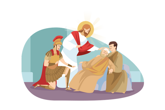 Jesus abençoando pessoas doentes  Ilustração