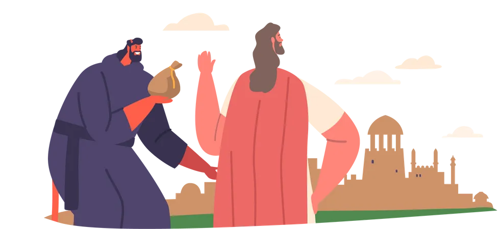 Jesus Biblical Resisted Devil's Temptation Of Money  Illustration