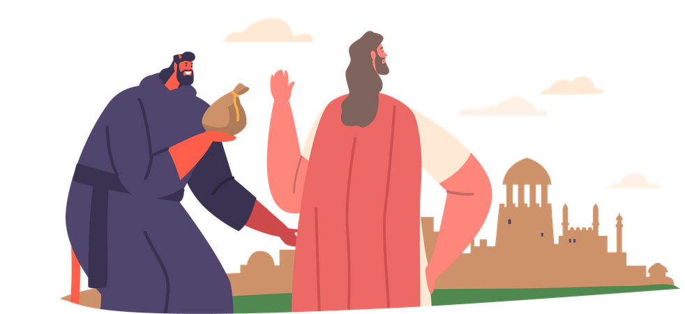 Jesus Biblical Resisted Devil's Temptation Of Money  Illustration