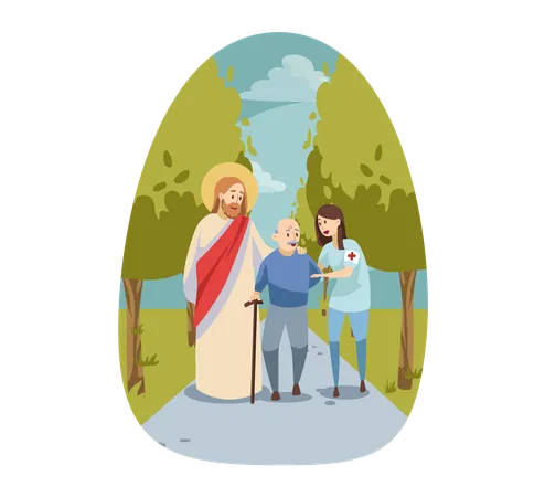 Jesus blessing old man  Illustration