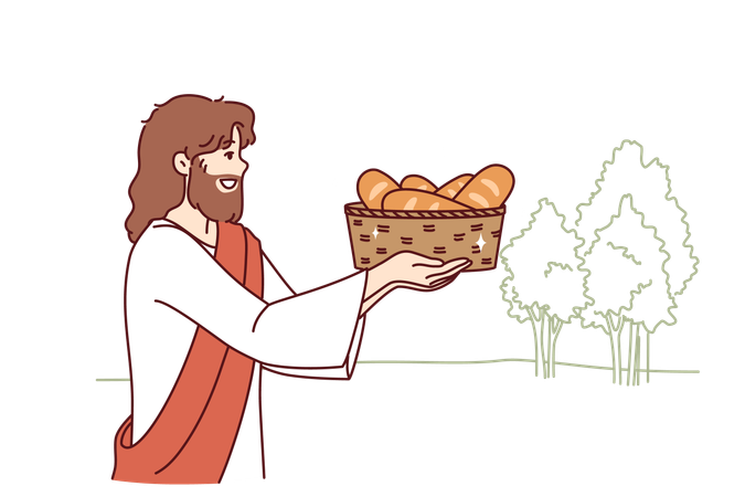 Jesus carrega pão na cesta  Ilustração