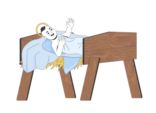 Jesus Christ baby lying in manger  Illustration